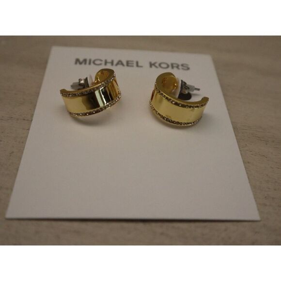 Michael Kors MKJ8007710 Gold Tone MK Logo Pavé Crystals Chunky C Hoop Earrings - Picture 7 of 8